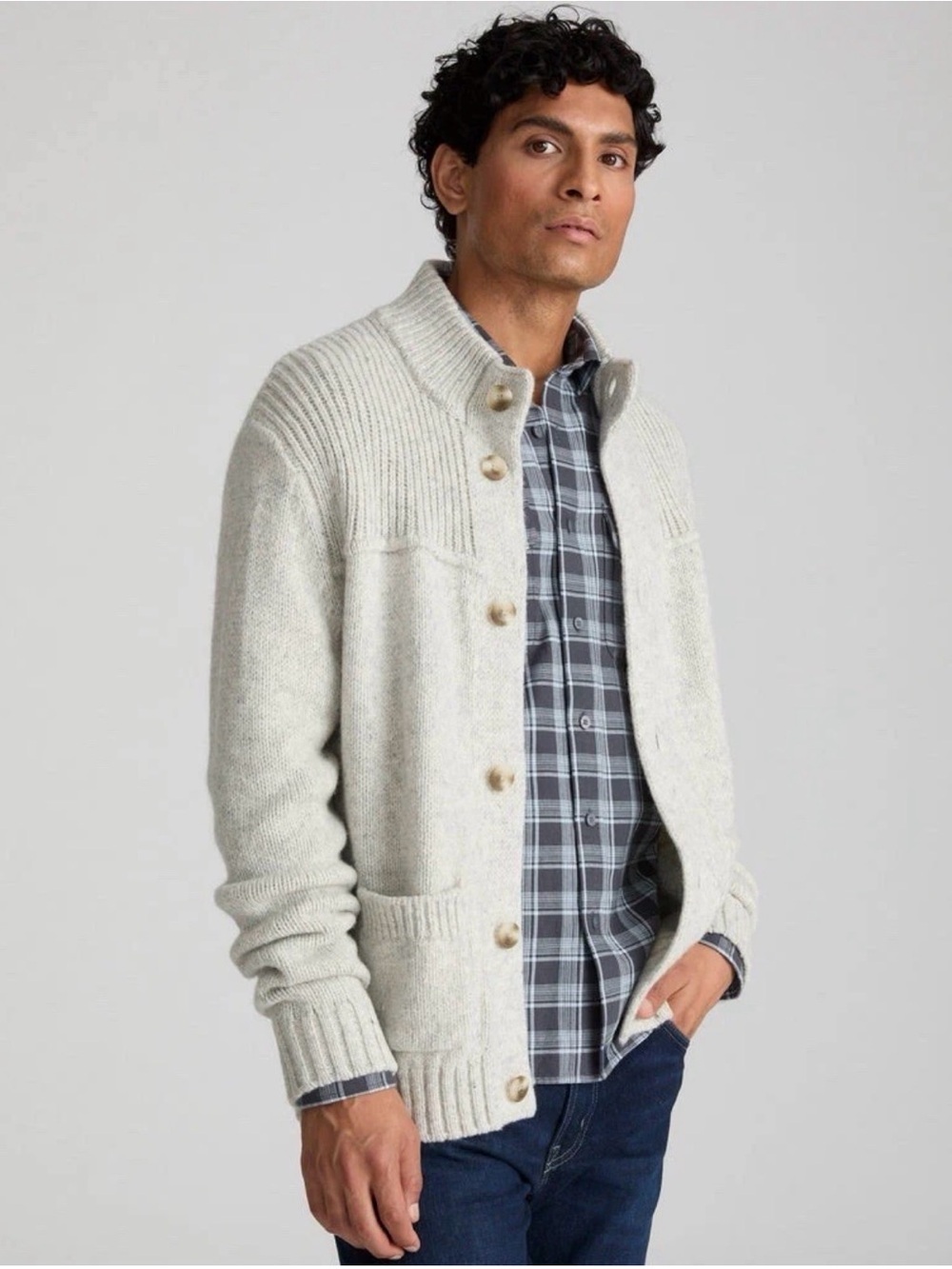 UNTUCKit Cream Ribbed-Yoke Button Men’s Cardigan NWT